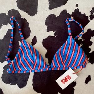 Solid & striped NWT blue pink stripe bikini top